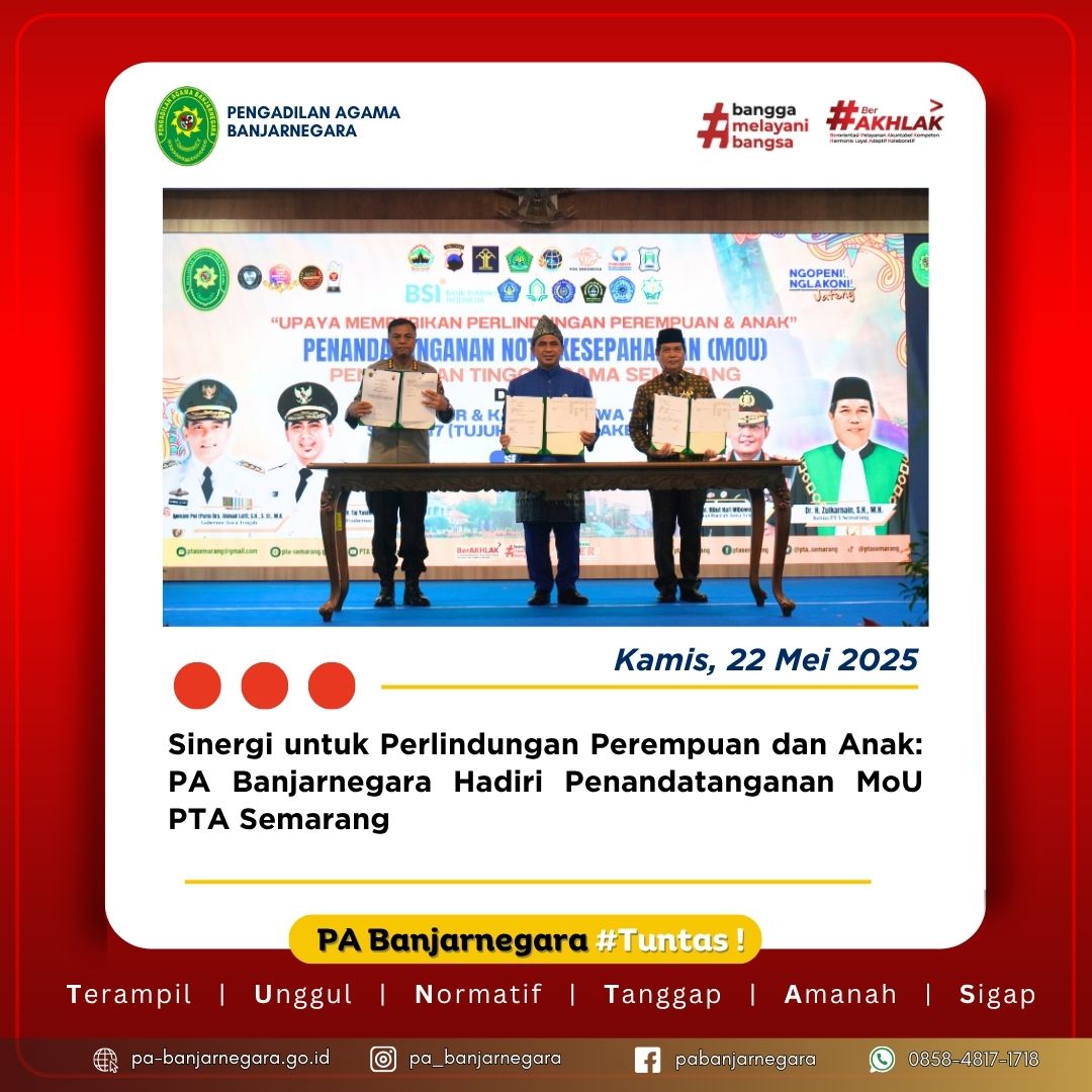 Sinergi untuk Perlindungan Perempuan dan Anak: PA Banjarnegara Hadiri Penandatanganan MoU Strategis di Semarang
