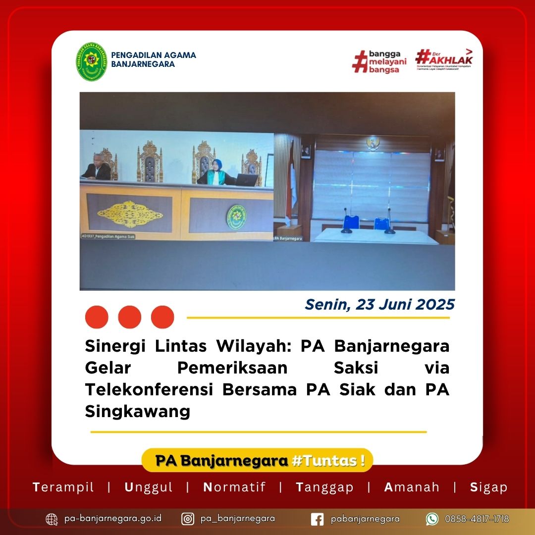 Sinergi Lintas Wilayah: PA Banjarnegara Gelar Pemeriksaan Saksi via Telekonferensi Bersama PA Siak dan PA Singkawang