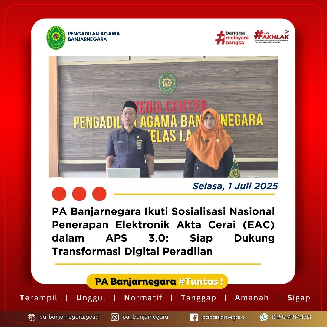PA Banjarnegara Ikuti Sosialisasi Nasional Penerapan Elektronik Akta Cerai (EAC) dalam APS 3.0: Siap Dukung Transformasi Digital Peradilan