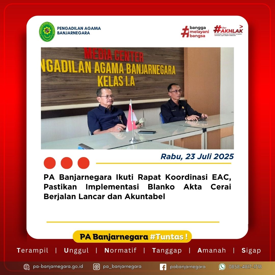 PA Banjarnegara Ikuti Rapat Koordinasi EAC, Pastikan Implementasi Blanko Akta Cerai Berjalan Lancar dan Akuntabel