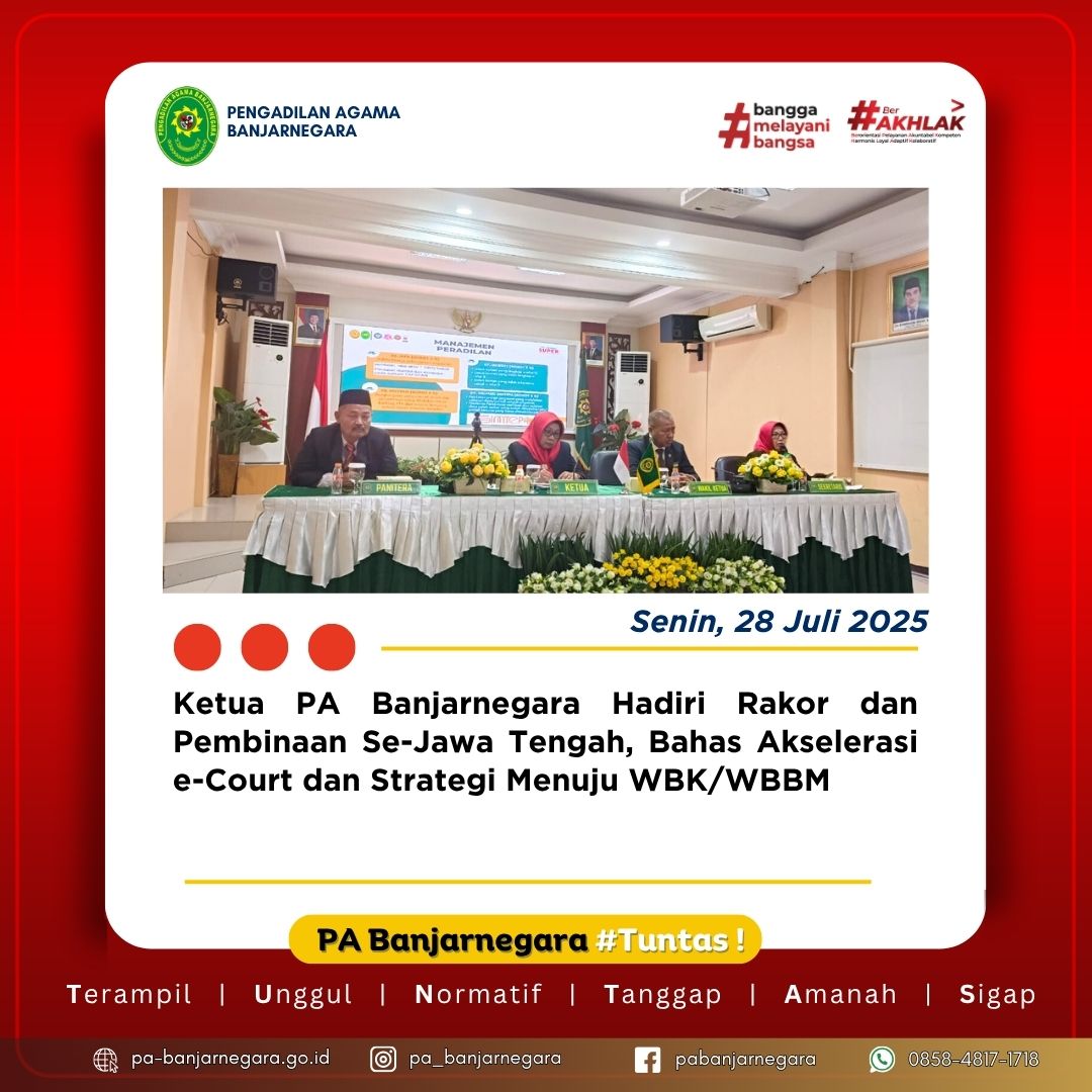 Ketua PA Banjarnegara Hadiri Rakor dan Pembinaan Se-Jawa Tengah, Bahas Akselerasi e-Court dan Strategi Menuju WBK/WBBM